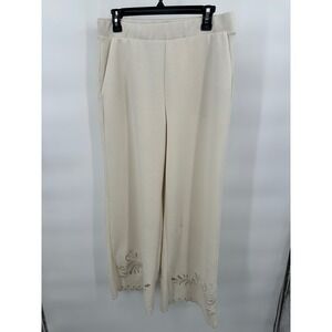 Elie Tahari Women's Cream Cropped Wide Leg Pants with‎ Cutout Detail